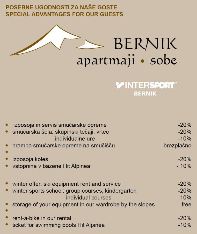 Apartments And Rooms Bernik Кранска гора Екстериор снимка